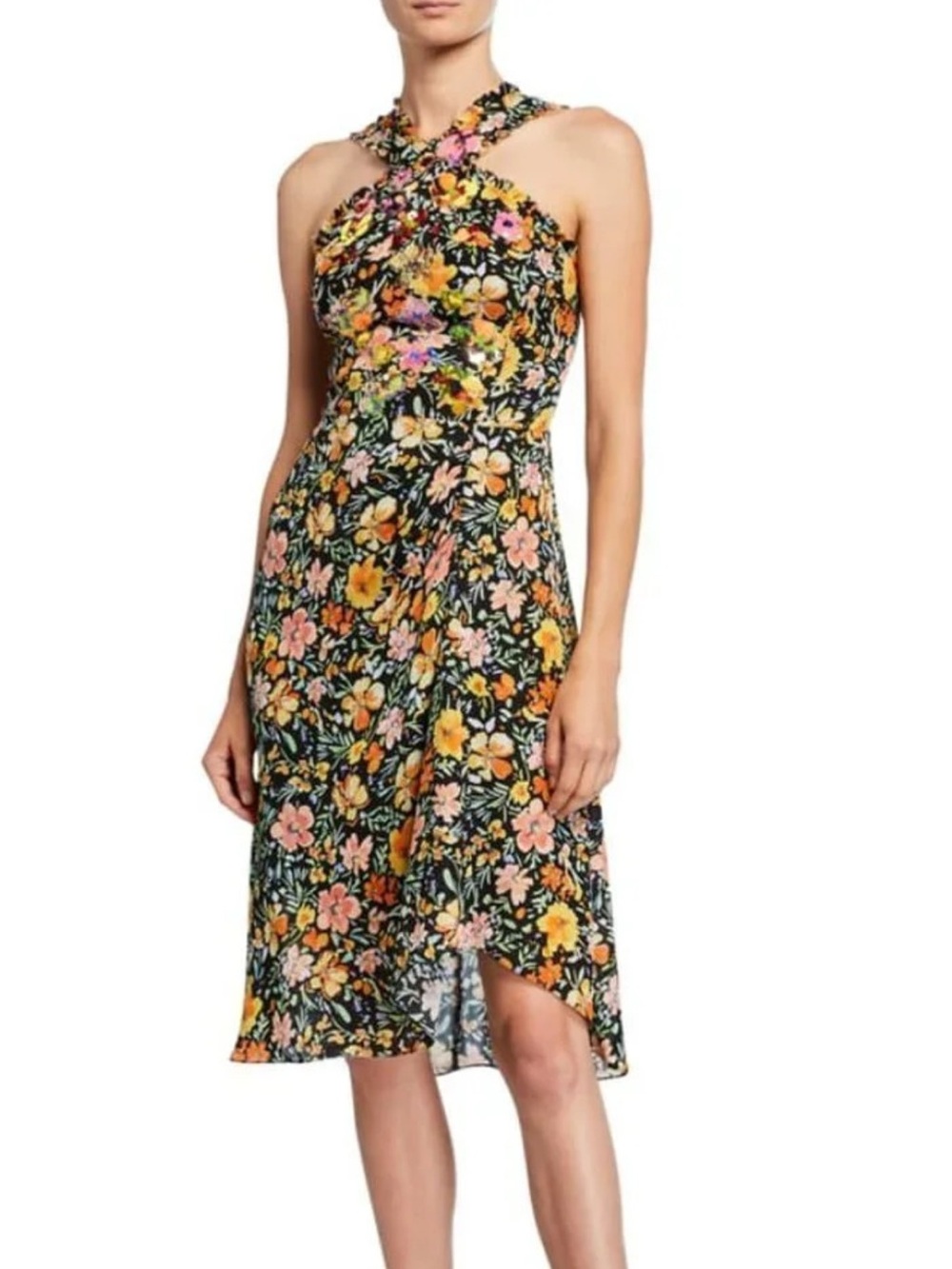 Kobi Halperin Steph Floral Asymmetrical Midi Dress